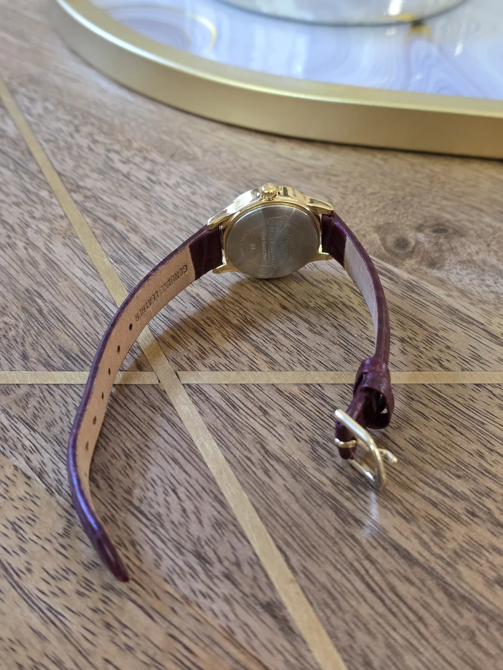 Timex Women's Gold Case Watch with Burgundy Leather Strap